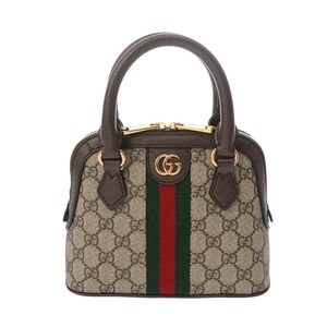 GUCCI Top Handle Bag Beige Tan GG Supreme Canvas Leather Handbag